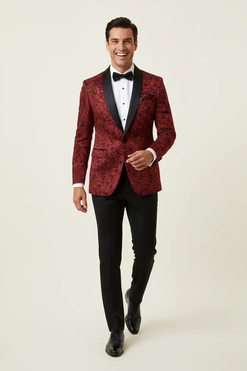 Men's Red Tuxedo Notch Lapel Single Breasted