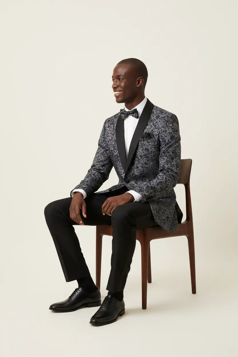 Men's Silver/Black Design Tuxedo Image 2