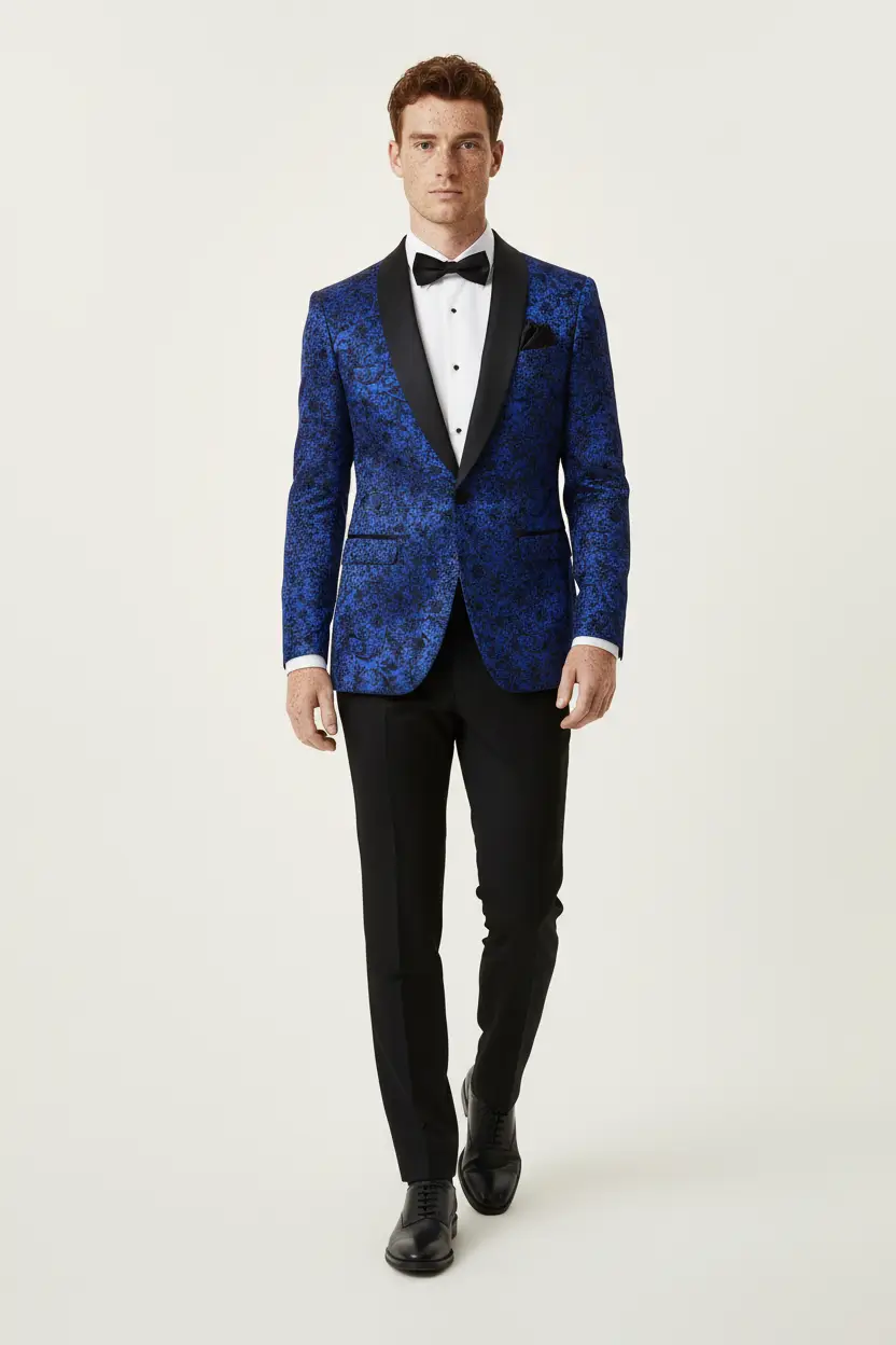 Men's Royal Blue/Black Tuxedo Shawl Lapel Image 1