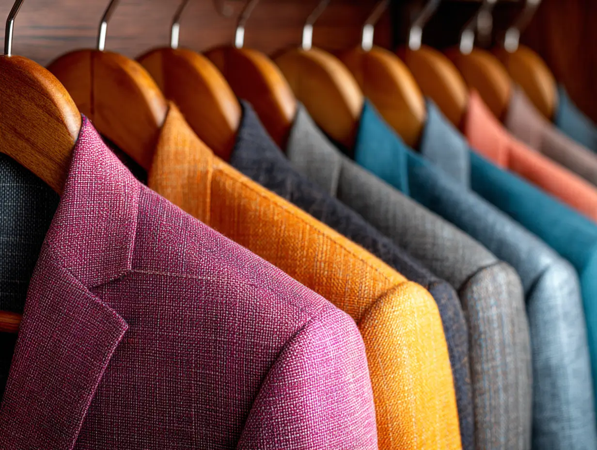 different color and fabric suits inside wardrobe