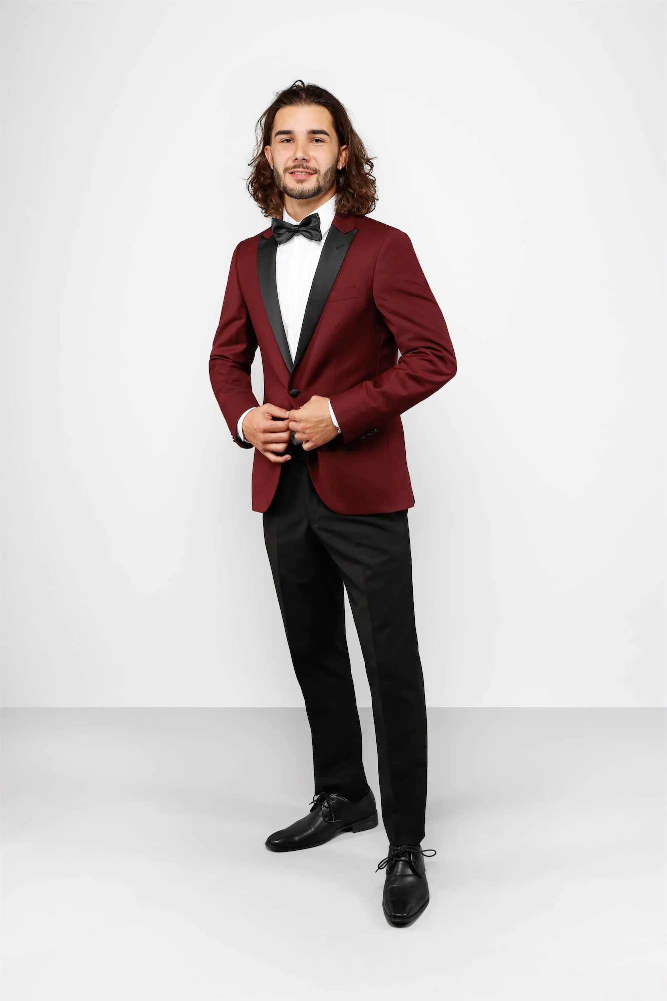Burgundy Slim Fit 2-Piece Satin Notched Tuxedo Suit Bailey_Burg