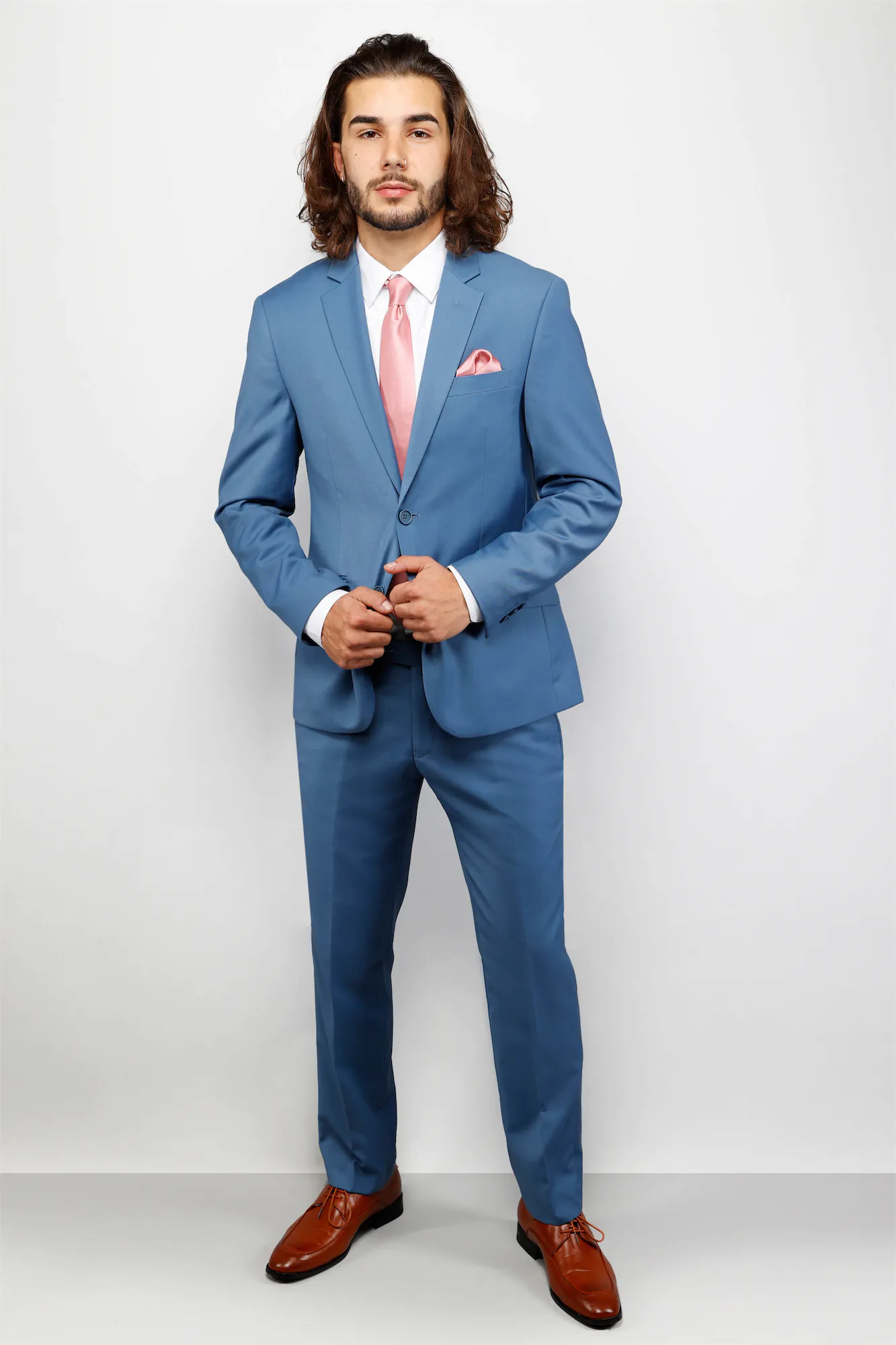 Light Blue 2-Piece Single Breasted Notch Lapel Slim Suit Bundle