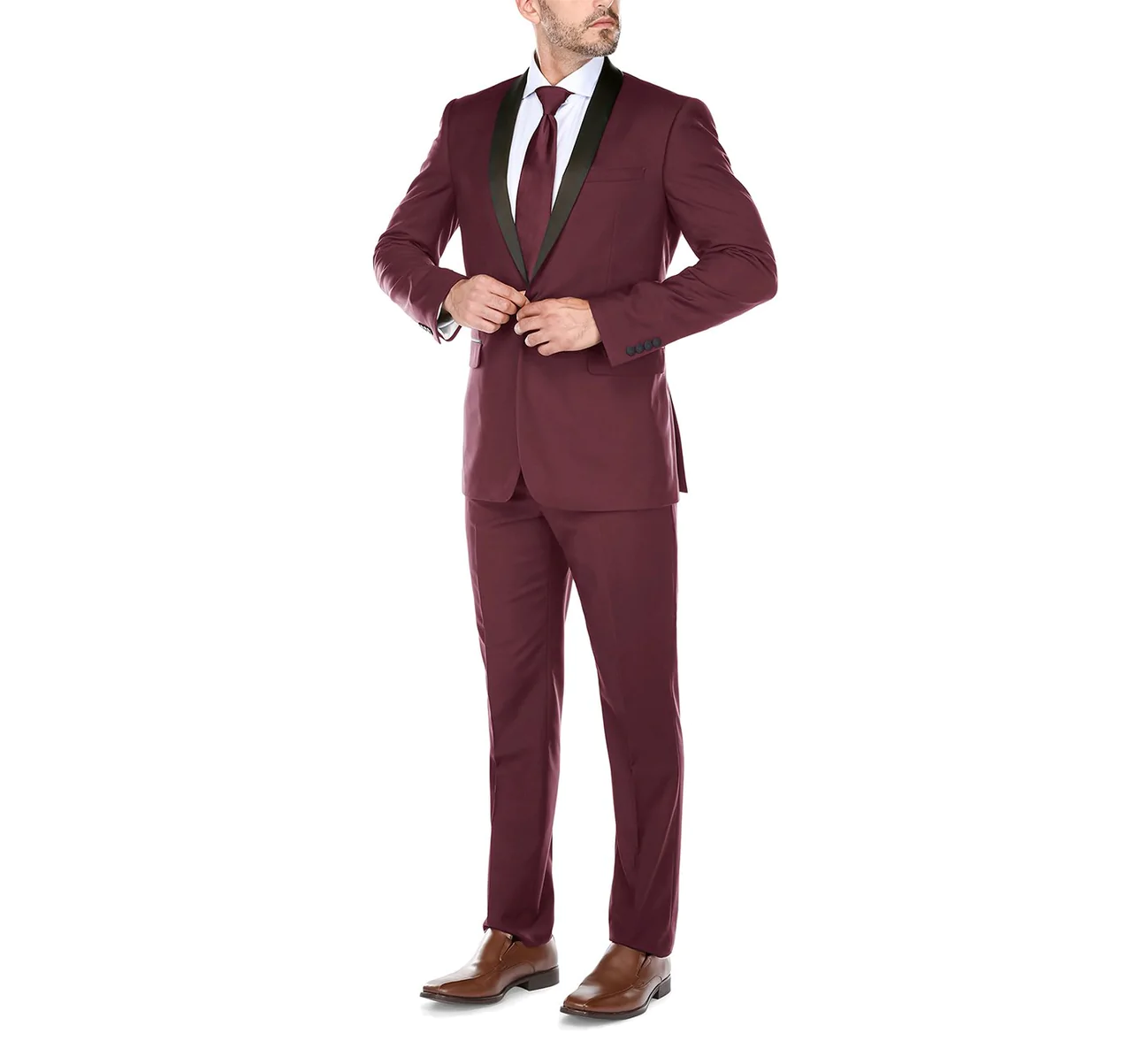 Burgundy Slim Fit 2-Piece Shawl Lapel Tuxedo Suit Dan_Burg_Shawl