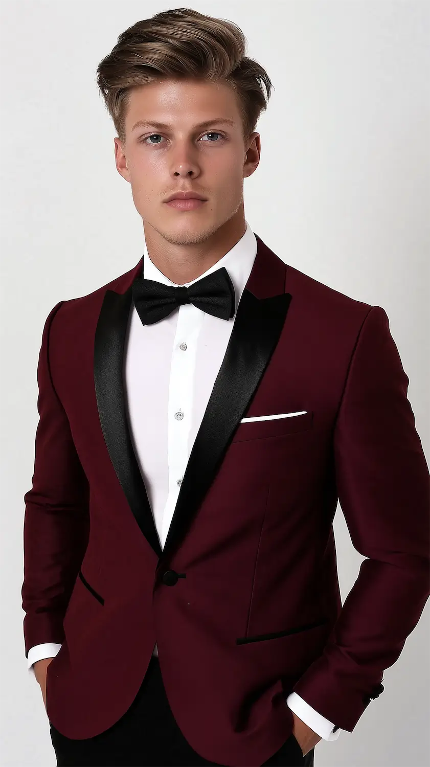 Burgundy Tuxedo Jacket - Peak Lapel Image 1