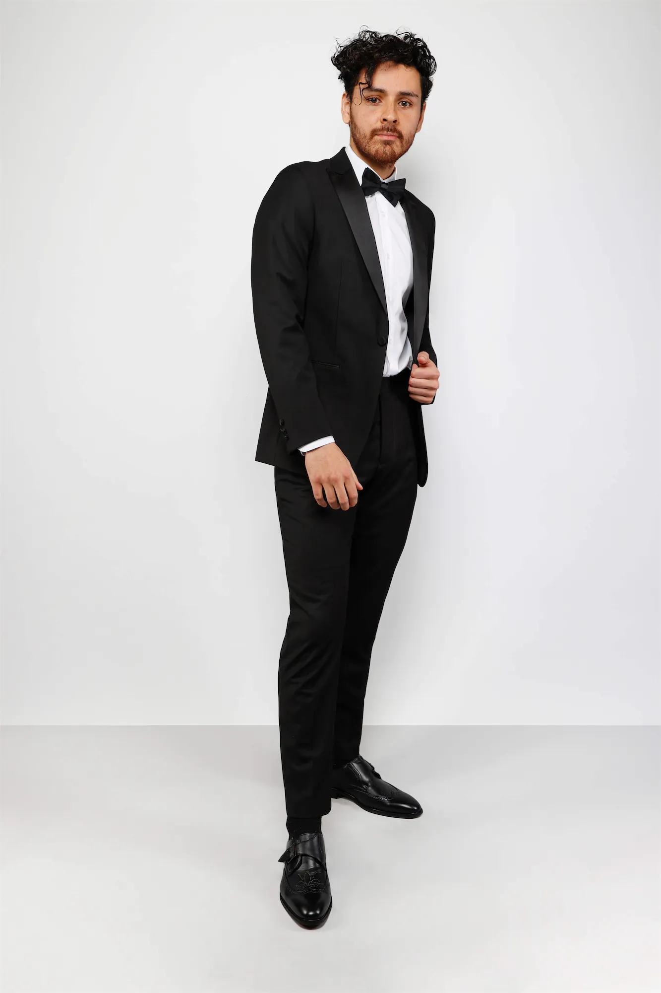 Black Satin Notched 2-Piece Suit Tuxedo Jon_Black